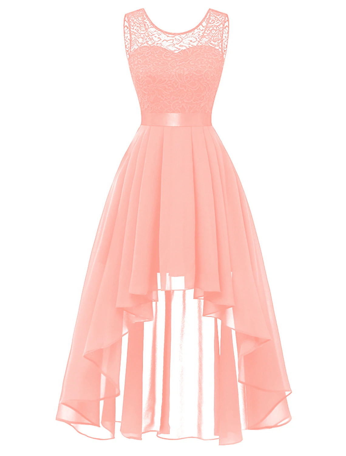 A-Line Cocktail Dresses Vintage Dress Party Wear Wedding Guest Asymmetrical Sleeveless Jewel Neck Chiffon with Pleats Lace Insert Pure Color